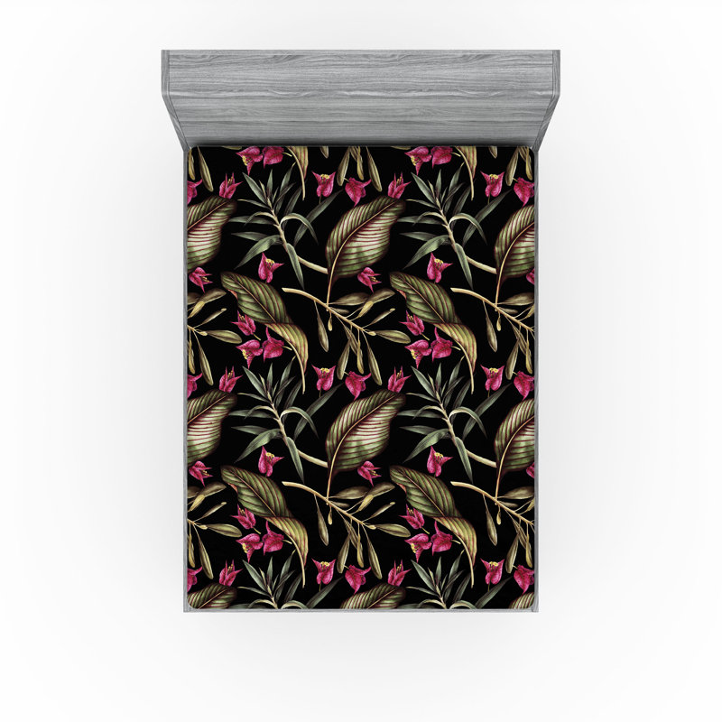 Drap-housse Ambesonne, Framboise, vert olive / floral, Drap-housse de taille très grand