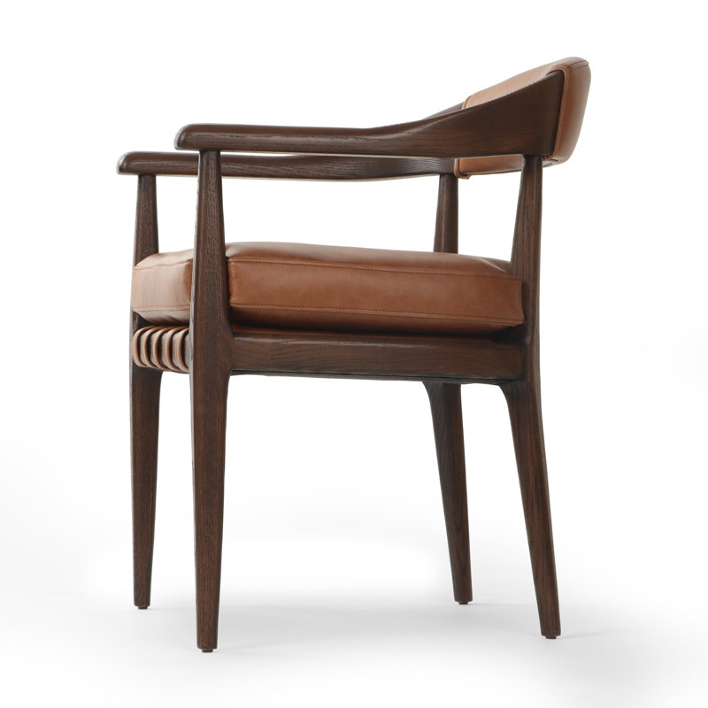 Dane Leather Upholstered Arm Chair, Terra Brown Oak Leather