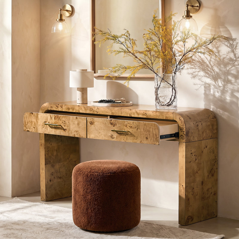 Console 2 tiroirs en bois massif l 54 po Eustaquio, Naturel