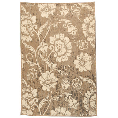 Tapis brun/beige à motif de feuilles tissé à plat Derlyum