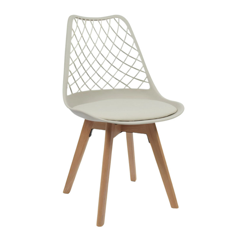 Alma Dining Chair With Wooden Legs, 1, Beige