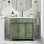 Meuble-lavabo de salle de bain 36 po Mid-Century vert avec comptoir, poignées en métal et structure en bois massif-1538212838