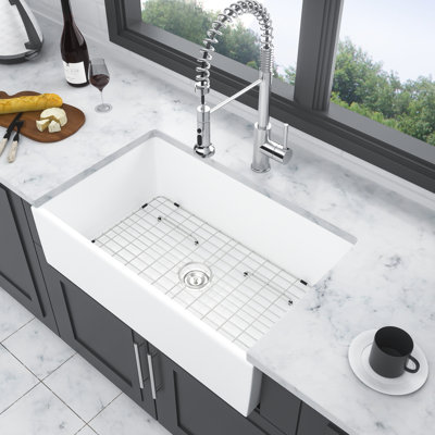 Évier en céramique blanc pour ferme 36 po - rayure design, teinté