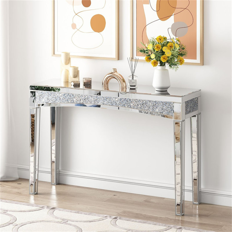 Athar 120 cm W Mirrored Glass Top Console Table