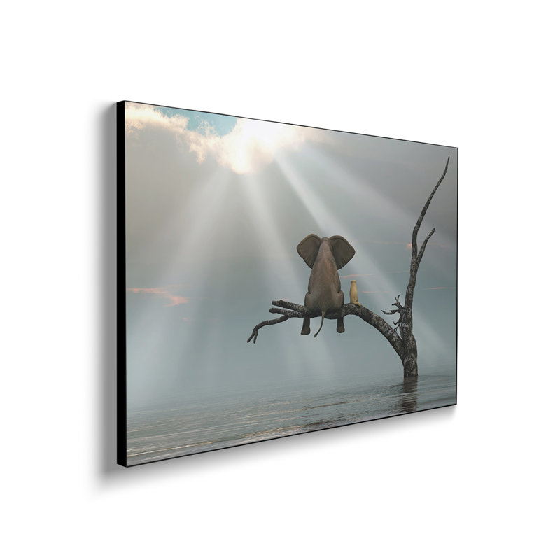 Reproduction d'art sur toile Stepreix - éléphant et chien assis sur un arbre fuyant une inondation