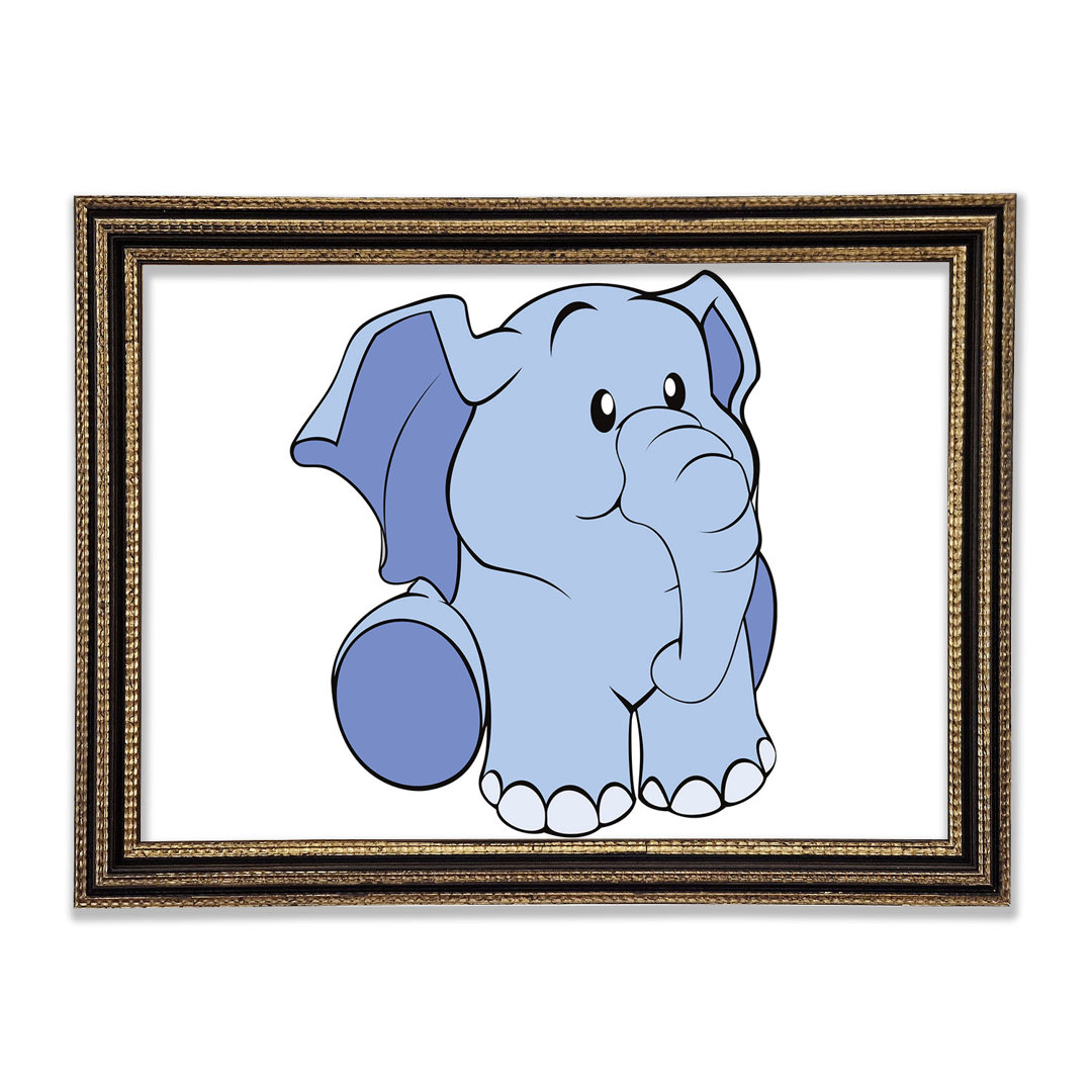 Gerahmtes Wandbild Happy Baby Elephant White