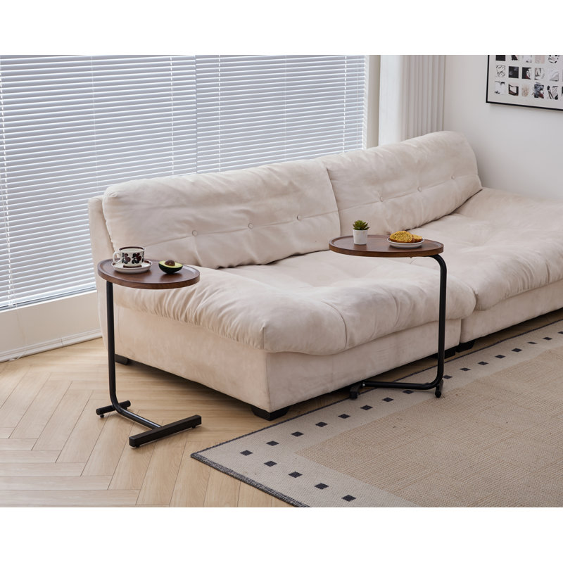 C Shaped End Table, Side Table for Couch and Bed, Brown Top/Black Base