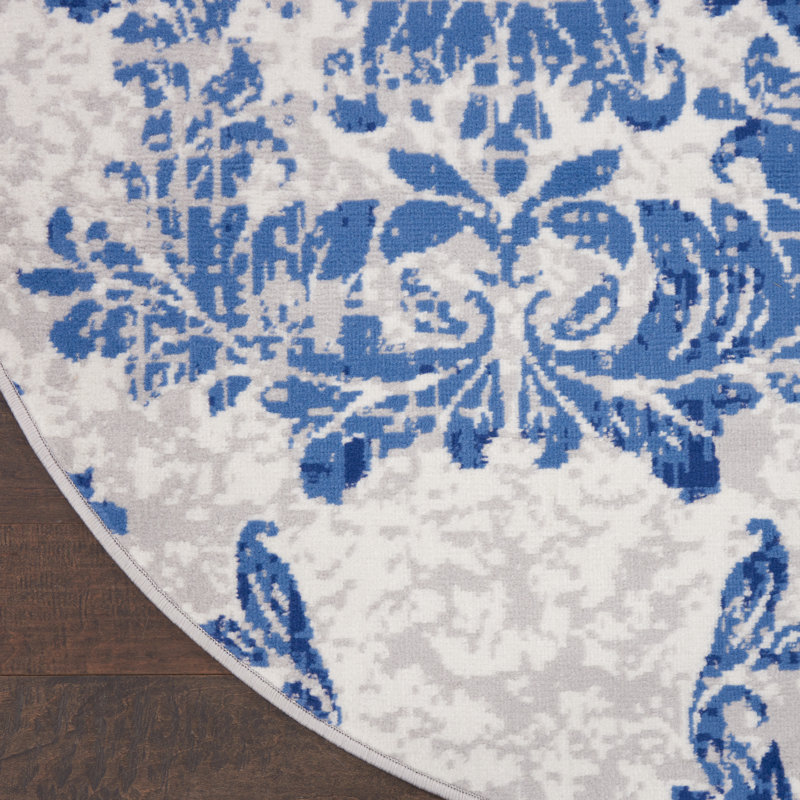 Tapis bleu / gris / ivoire Donatien, Rond 5 pi