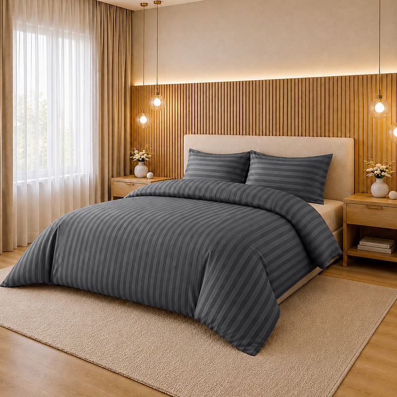 Microfiber Striped Duvet Cover Set with Pillowcases Included, King Duvet Cover Set + 2 Standard Pillowcases, Grey