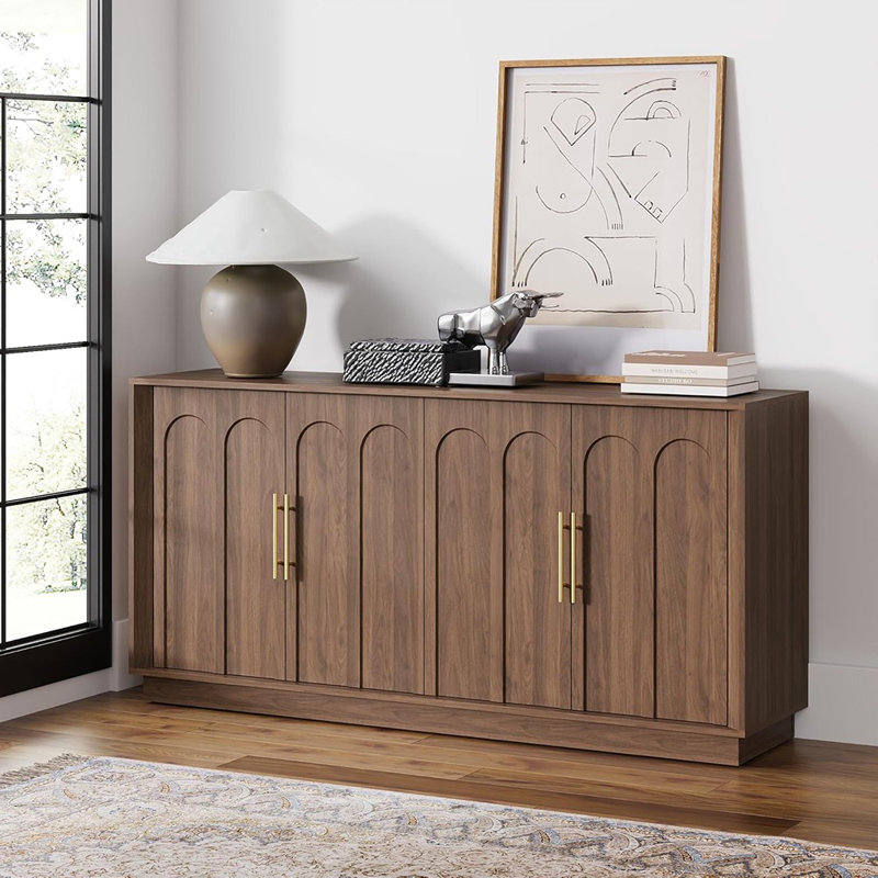 Armoire décorative Mid-Century avec portes arquées - Noyer