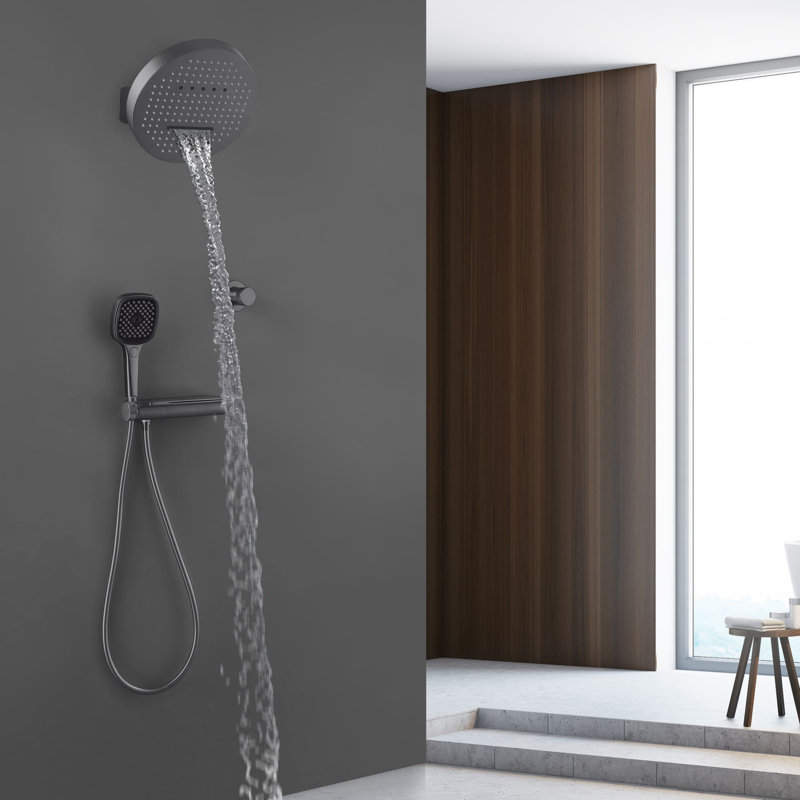 Système de douche mural pour baignoire avec douchette, robinetterie cascade à 3 poignées, ensemble de garnitures de douche en laiton avec robinetterie encastrée
