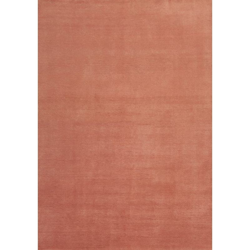 Tapis de couleur unie à motif oriental de couleur unie corail 9 x 12