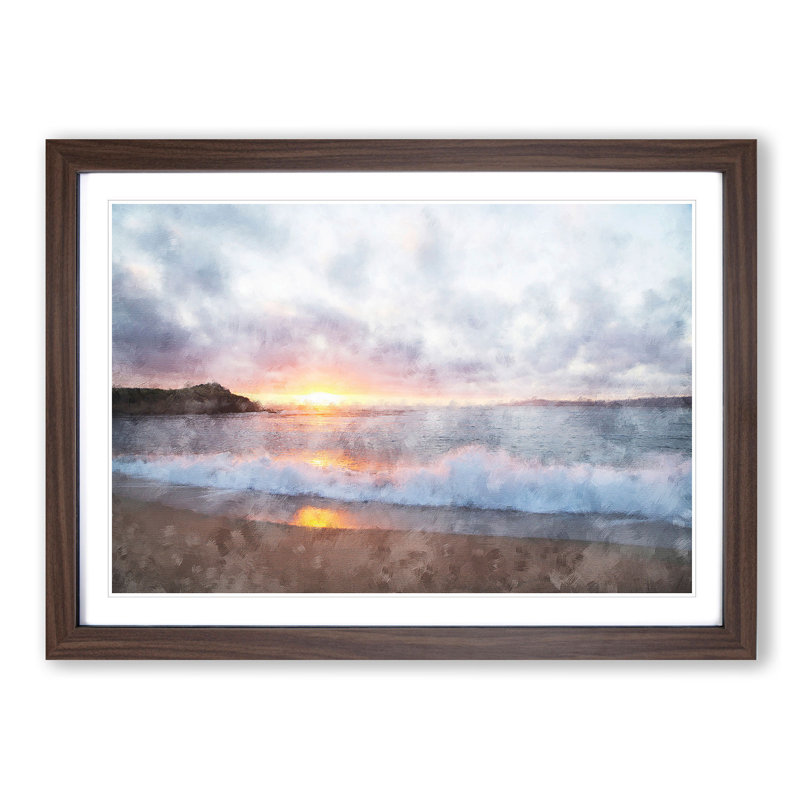 Pacific Coast Sunset - Framed Print, 45cm H x 63cm W x 2cm D, Walnut