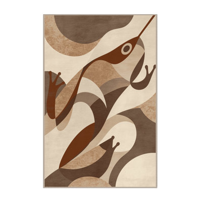 Machine Washable Oryn Frog Modern & Contemporary Abstract Rug in Beige – Beige Binding