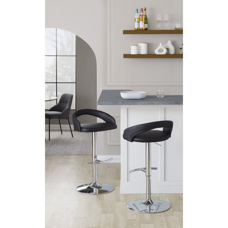 Tabouret de bar Laurenzio, Similicuir noir, Ensemble de 2, Chrome chrome