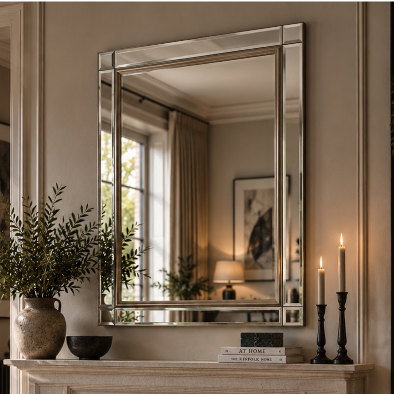 Alfonso Venetian Bevelled Wall Mounted Accent Mirror, 65cm H x 90.5cm W