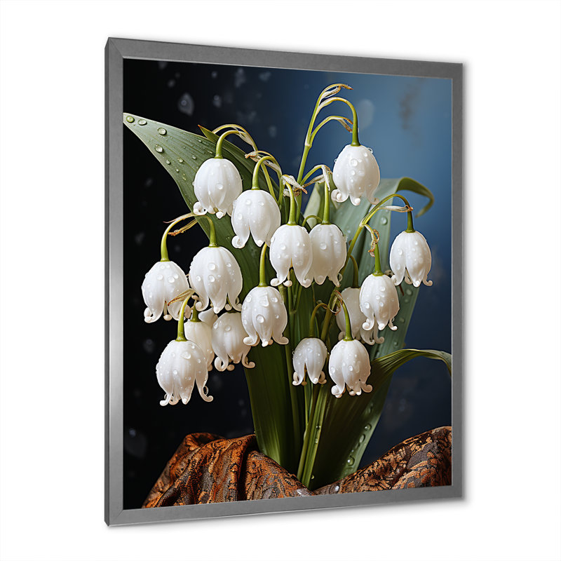 «Green Snowdrops Winter Flowers III» - décoration murale «Snowdrops», Encadrement doré, H 20 po x l 12 po x P 1 po