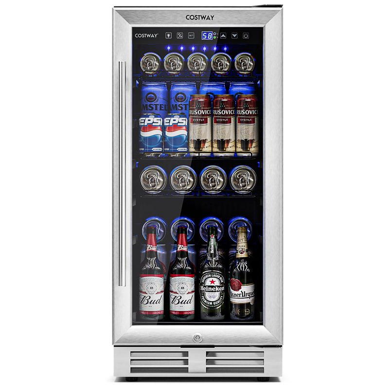 Costway 15'' W Built-In 100 Cans (12 oz.) Beverage Cooler with Glass Door