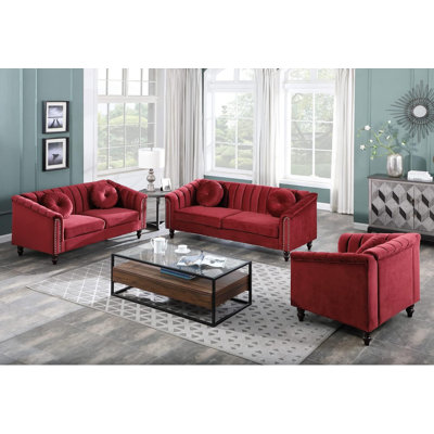Zetzaf 3 Piece Velvet Living Room Set