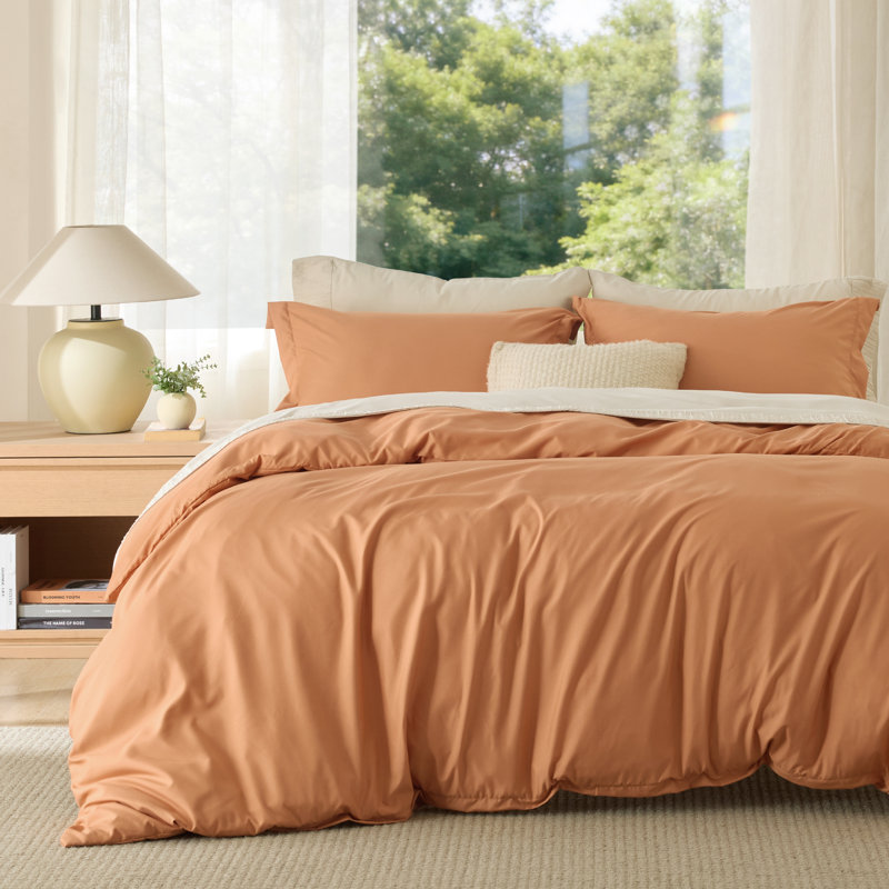 Bedsure Burnt Orange Duvet Cover King Size - Soft Double Brushed Bedding Set for Kids & Adults（Set of 3）, Burnt Orange