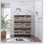 Armoire à chaussures moderne blanche et chêne avec 3 portes et 2 tiroirs, offrant beaucoup de rangement et un design élégant pour toute maison