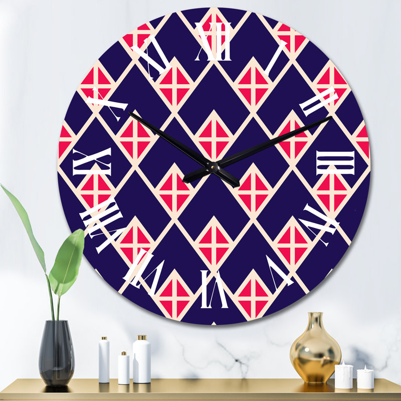 Horloge murale rouge et bleue à motif géométrique, Grand