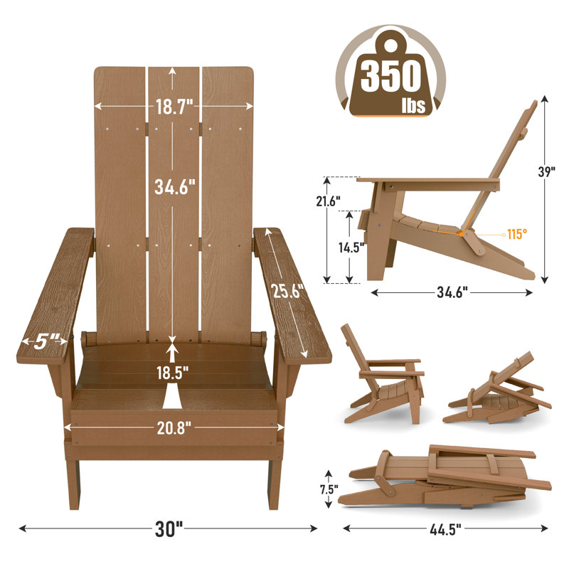 Allurine Foldable Outdoor Adirondack Chair, Brown