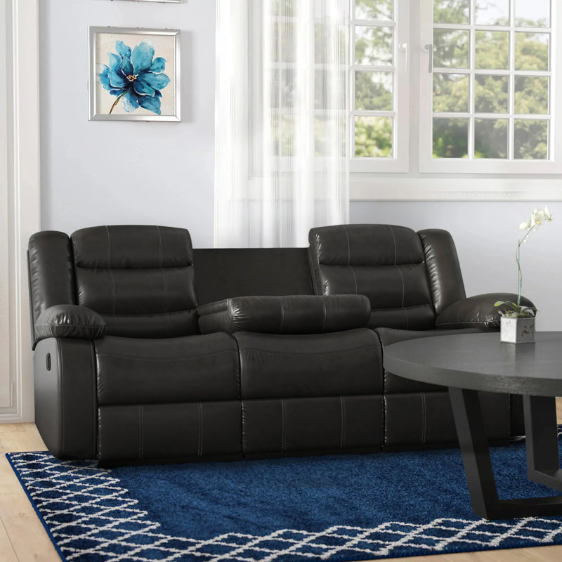 Trista 78'' Faux Leather Reclining Sofa, Dark Gray Velvet