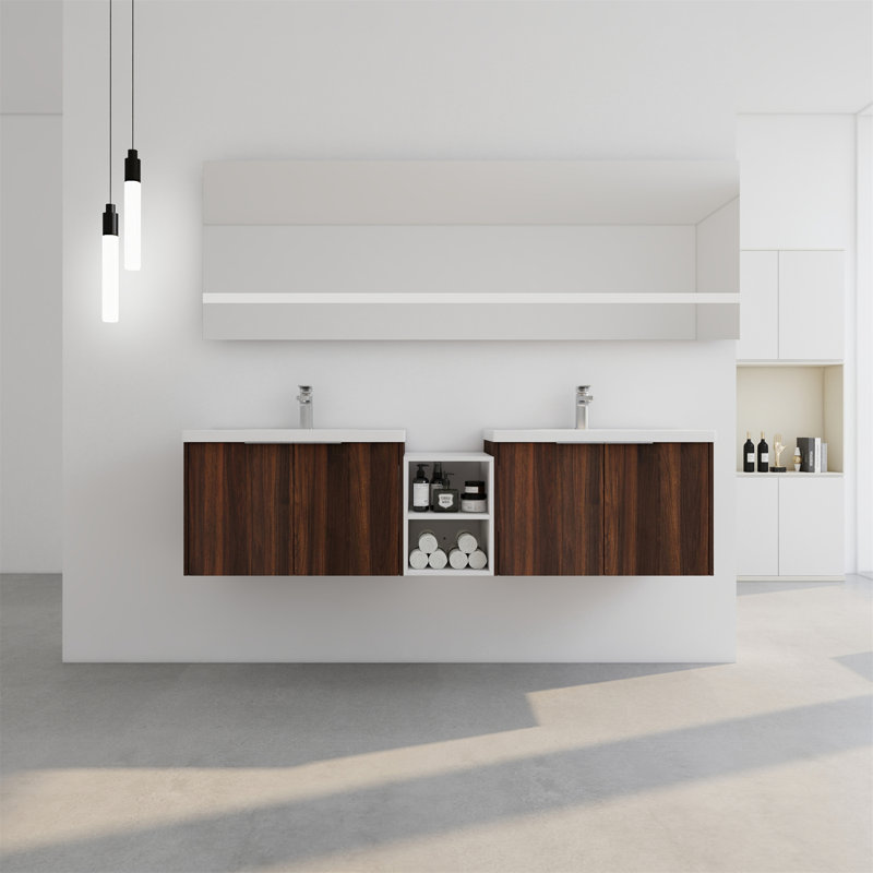Meuble-lavabo à fermeture en douceur avec lavabo, Noyer de Californie, 71"