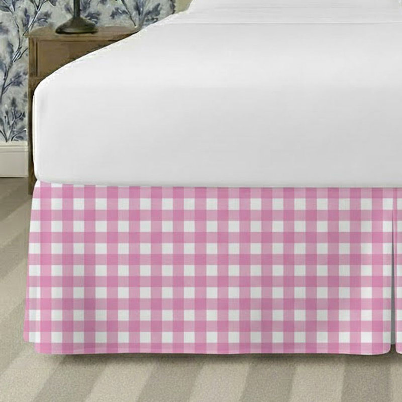 Gingham Pattern Tailored Bed Skirt 15" Drop Length, Hot Pink, Full