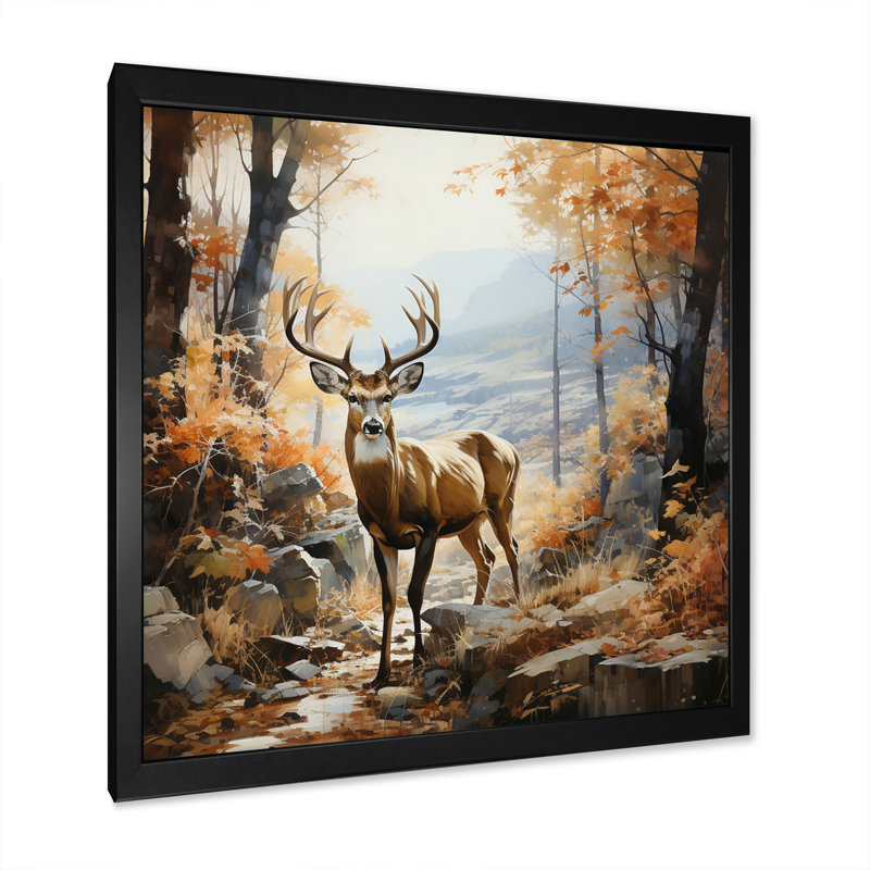 " Deer Autumn Serenade ", 30" H x 30" W x 1" D, Black Single Picture Framed