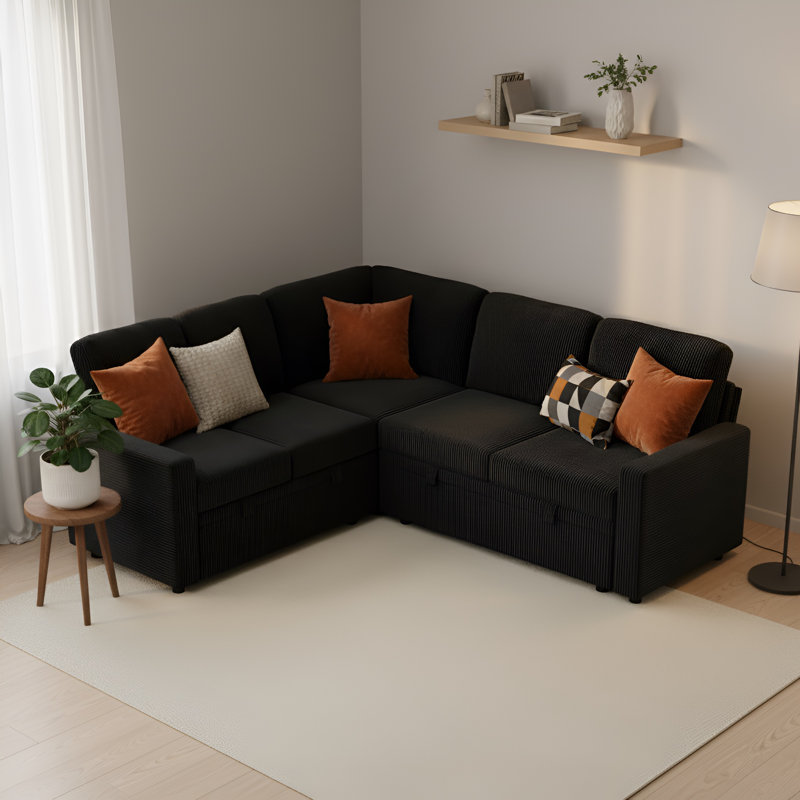 Canapé-lit modulaire convertible Brynli, Polyester noir
