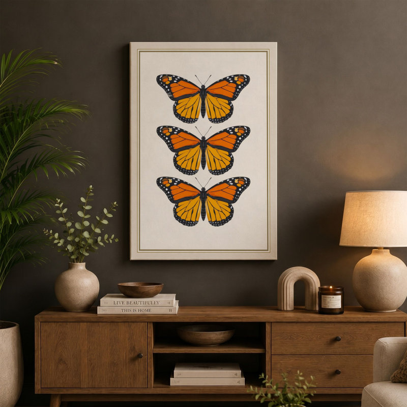 Monarch Triptych Botanical - Wrapped Canvas, 18x12 - 45.7 x 30.5 cm, Sage Border