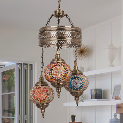Lustre à 3 lumières de style mosaïque à 3 lumières de style Tiffany (ampoules incluses)