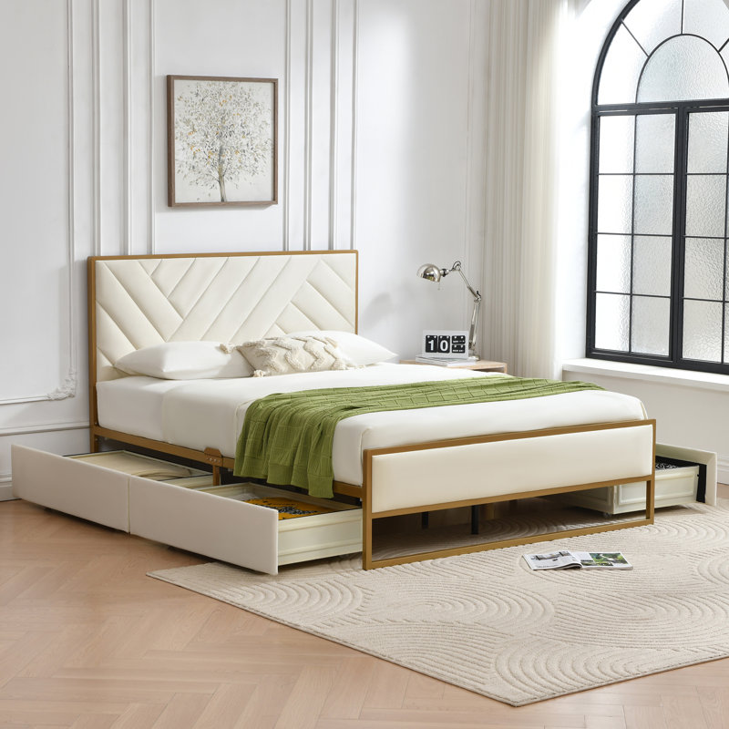 Sheila Upholstered Platform Storage Bed With 4 Drawers, Queen