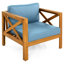 Fauteuil club d'extérieur en bois 4 pièces avec coussins en tissu imperméable bleu, finition idéale pour les terrasses et les patios