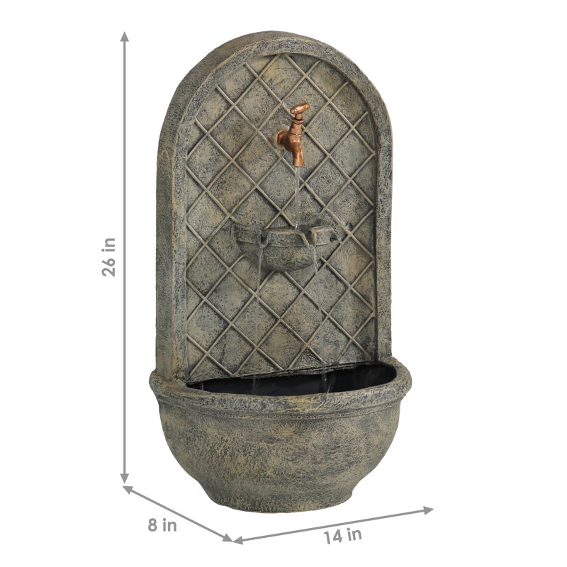 Tristin Weather-Resistant Polystone Outdoor Wall Fountain - French Limestone, Light Gray