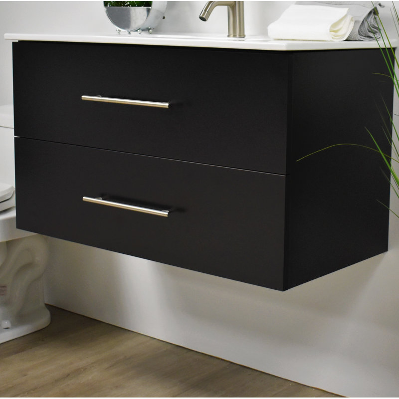 Ensemble de meuble-lavabo mural simple 36 po Munnsville, Noir
