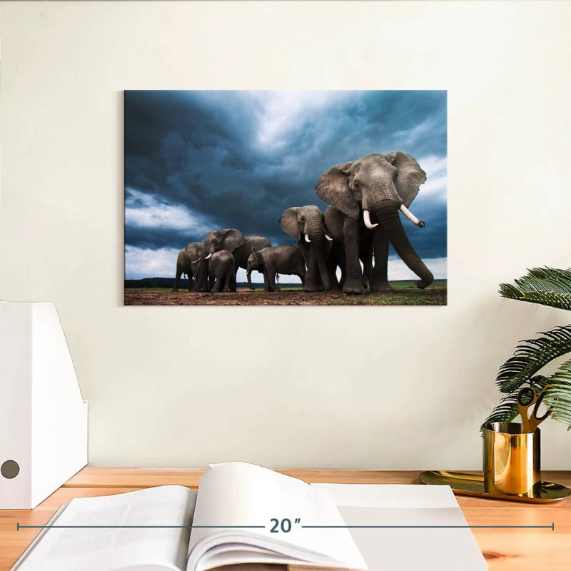 Brampt Grazing Elephants, 8" H x 12" W