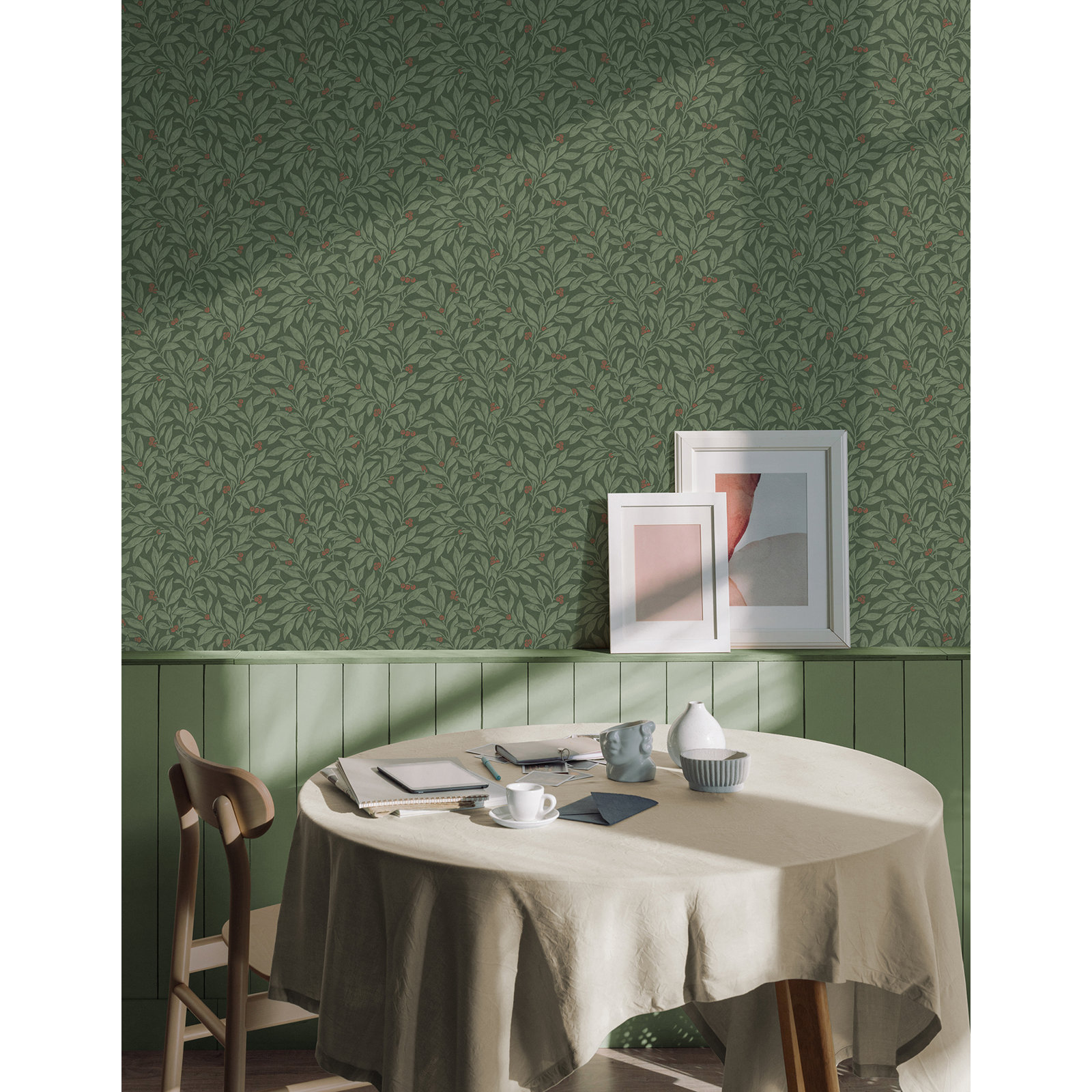 Coretta Vine Wallpaper, Dark Green