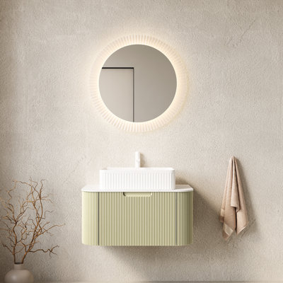 Meuble-lavabo de 30 po avec rangement, lavabo en céramique blanche, panneaux de tiroir à rayures 3D, contreplaqué, lavabo rectangulaire facile à installer de 30 po, armoire, espace généreux, système de fermeture en douceur