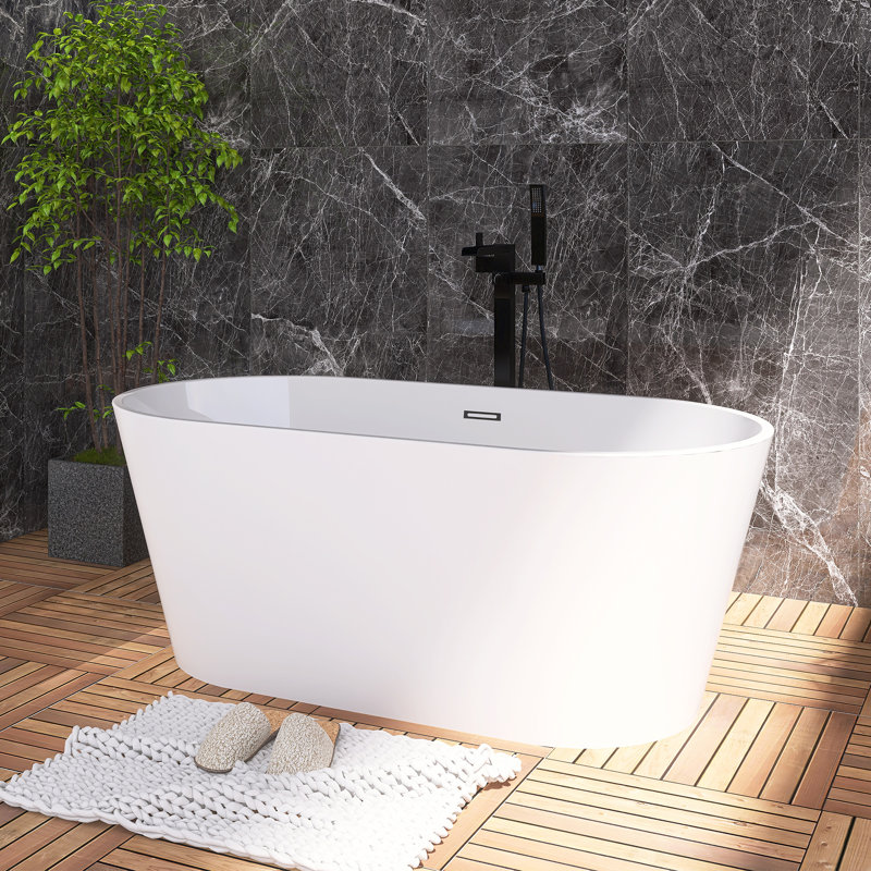59 in. Freestanding Acrylic Bathtub in Gloss White