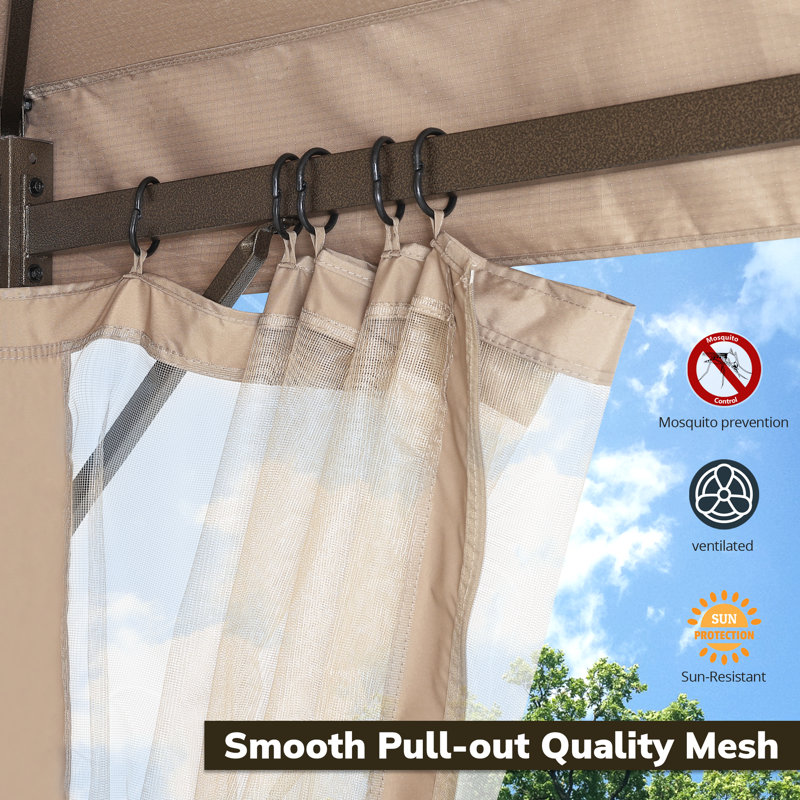 Steel Patio Gazebo The Soft Roof, Khaki, 110" H x 132" W x 132" D