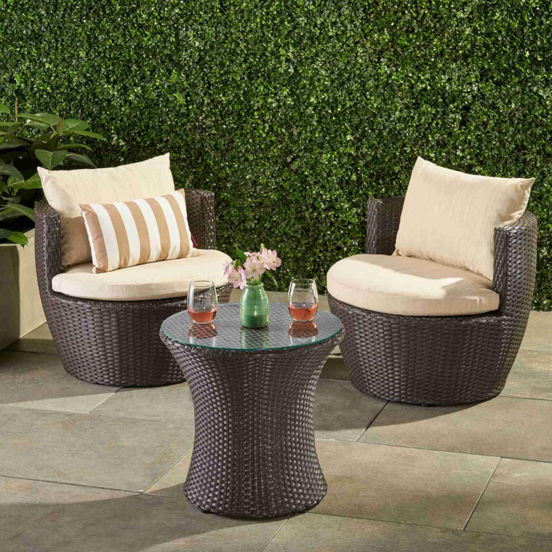 3PC PE CHAT ENSEMBLE, Coussin beige / structure brune 