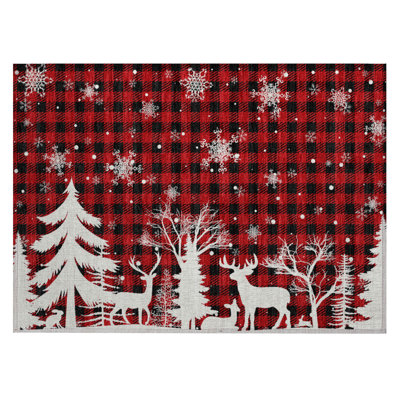 Machine Washable Indoor/Outdoor Christmas Reindeer Xhevrie Red Rug