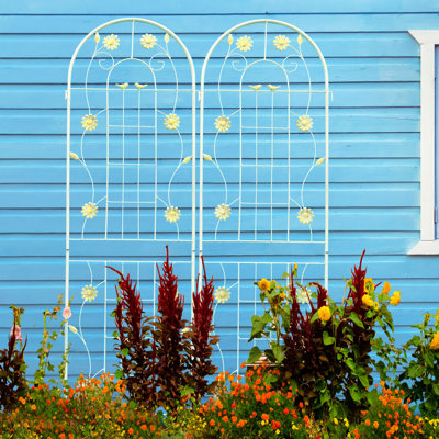Ensemble de 2 treillis de jardin en métal 71 po x 19,7 po, blanc crème antirouille pour plantes grimpantes d'extérieur, facile à assembler, matériau, lierre, rose, paquet de treillis 19,7 po Morning Glory, treillis extérieur rouille, à
