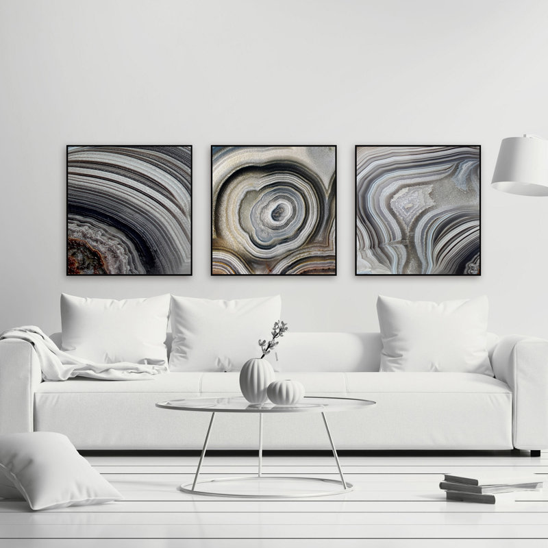 Gray and Beige Abstract Canvas Triptych Wall Art