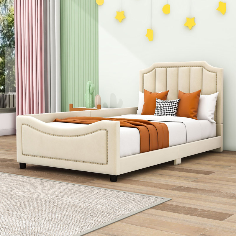 Lit tapissier pour enfant Latoire, Beige
