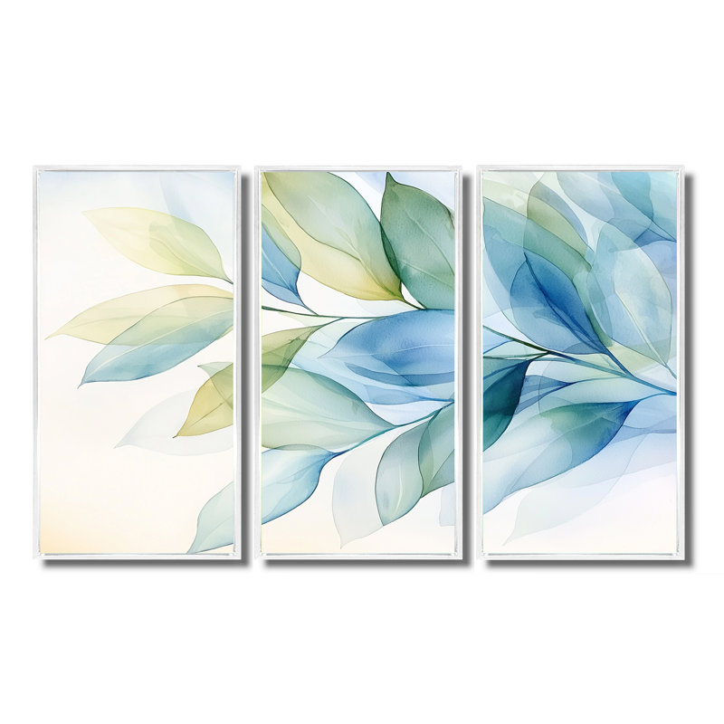 «Minimalist Green Botanical Plants II - Leaves», ensemble de reproduction d'art mural, H 28 po x l 36 po, Blanc
