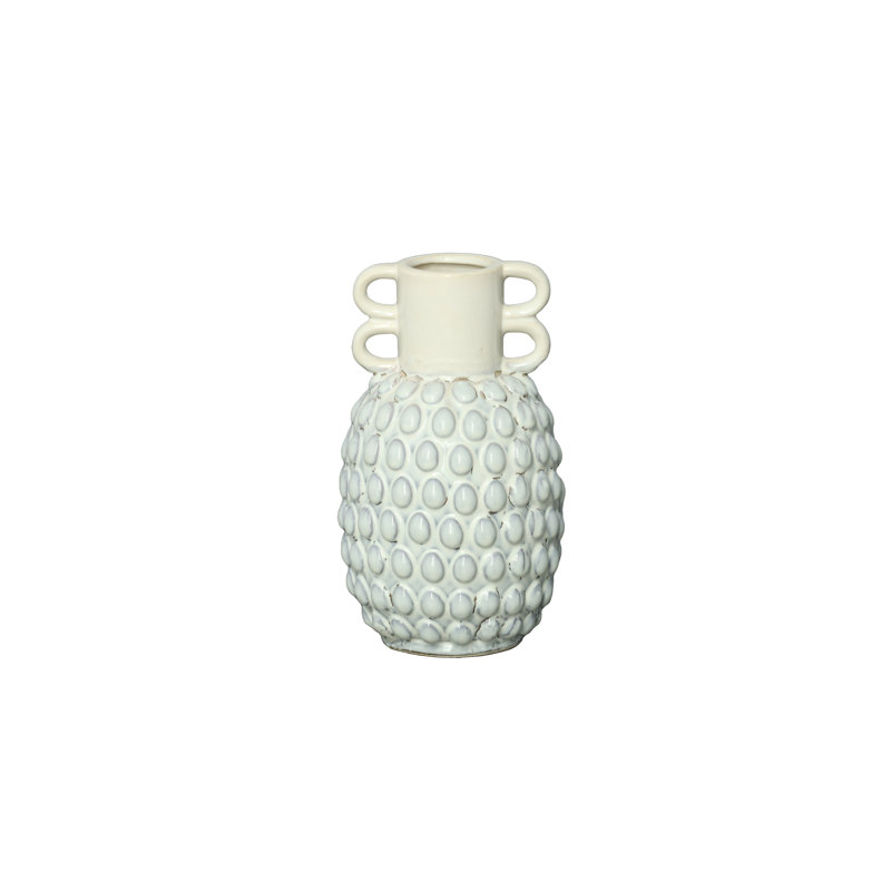 Ceramic Vase Gloss Finish White, 11" H x 6.5" W x 6.5" D